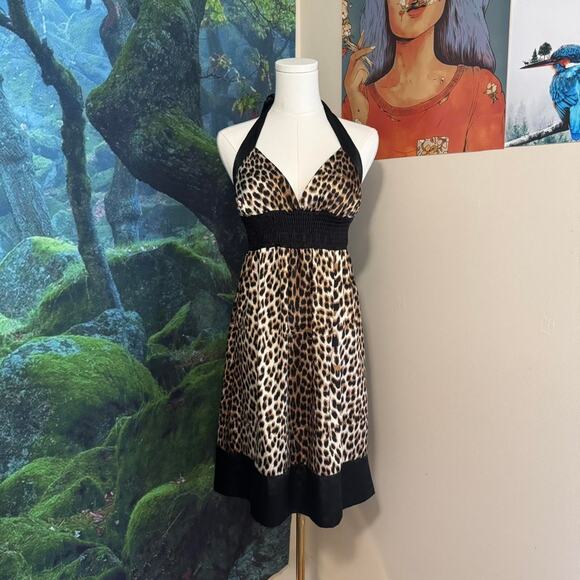 y2k leopard print halter dress twenty one medium retro party dress - Picture 6 of 6
